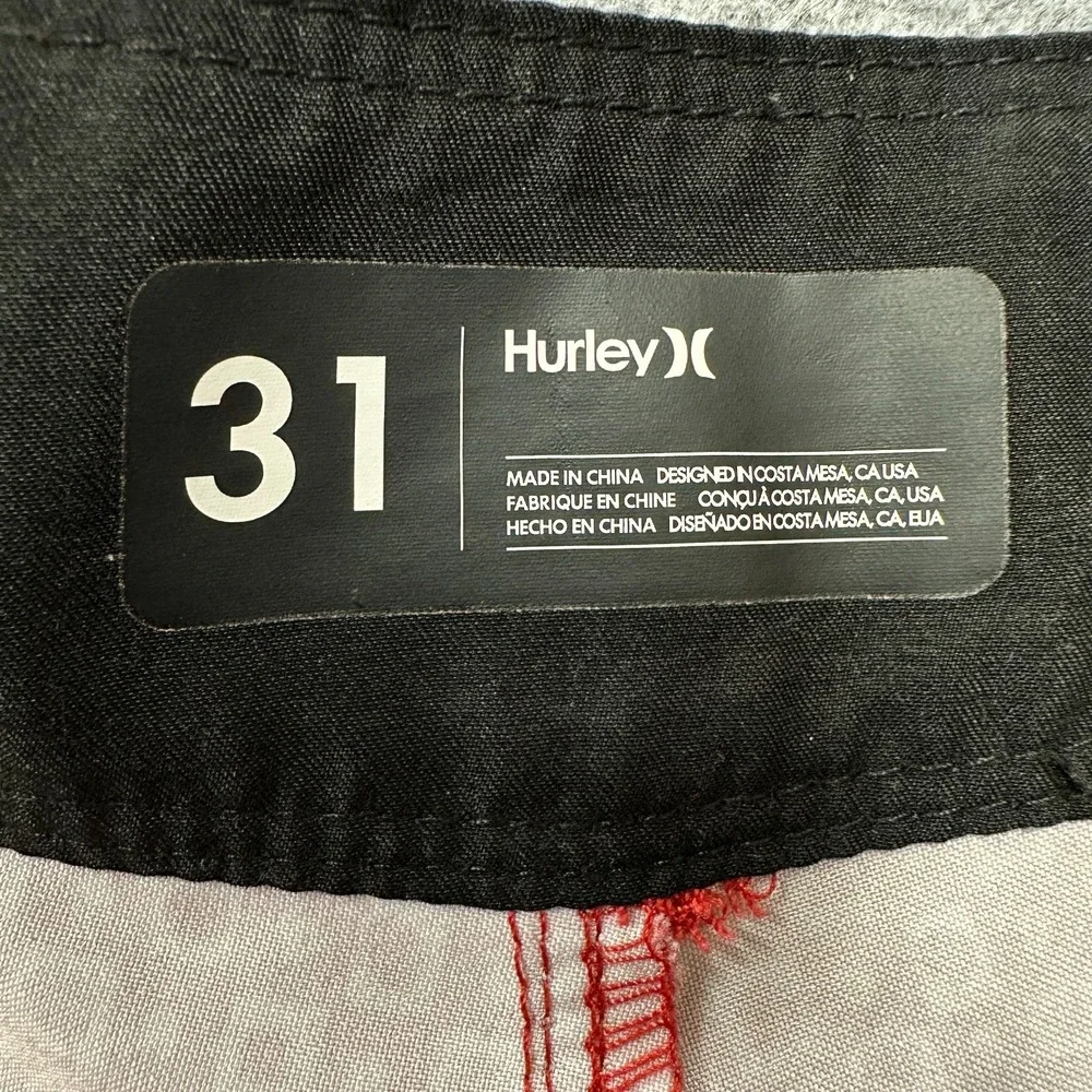 Hurley Boardshorts Mens 31‎ Red Cream Pattern Hurley Leg Logo Y2K Surf Swimwear